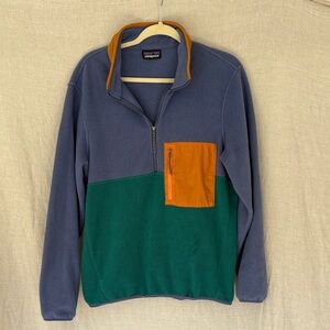 Patagonia Men's Colorblock Half-Zip Fleece Jacket in Blue, Green & Orange